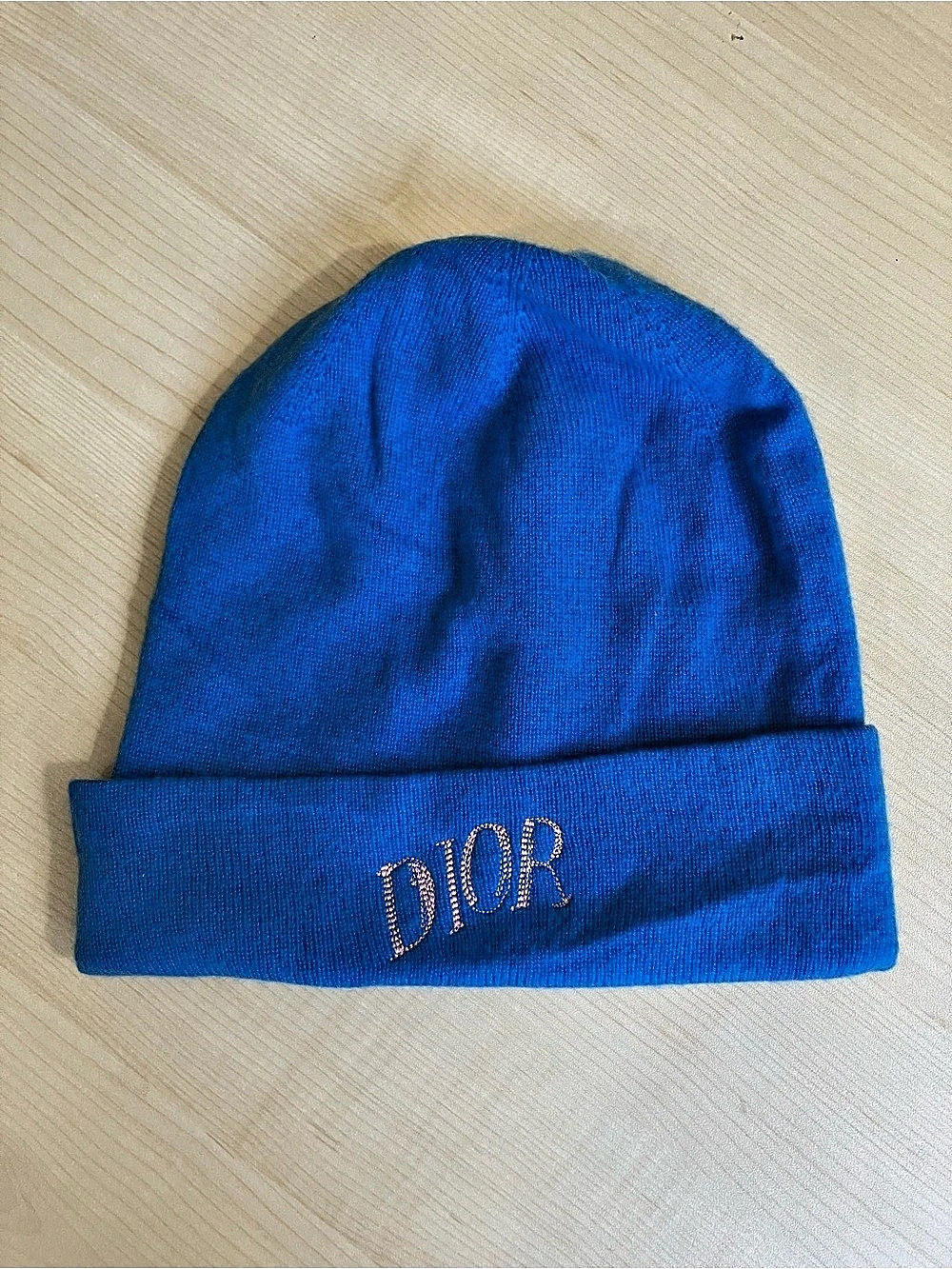 Dior Cashmere Logo Beanie Blue Cashmere Wool Size Large